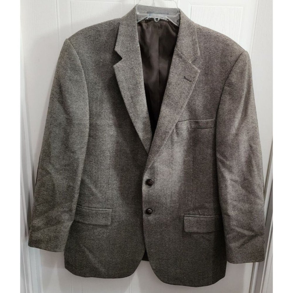 Saddlebred Gray Sport Coat Jacket Brown Suede Elbow Patches Size 44 R Wool Blend